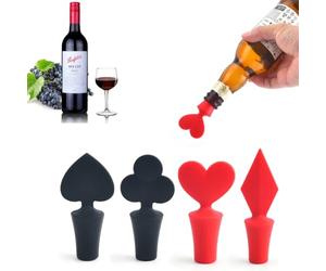 YAPKOLV Lot de 4 Bouchons en Silicone pour Bouteilles - Forme de Cartes à Jouer - Idéal pour Vin, Cava, Prosecco, Champagne, Bière et Boissons Gazeuses