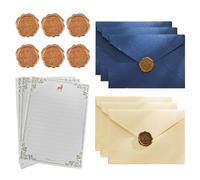 YAPKOLV Papeterie Vintage Papier, 6 à Kraft, 6 Enveloppes à Ancienne, Autocollants de Sceau en Cire Auto-adhésifs, avec Lignes, pour Invitations, Love Letter, Enveloppe Kraft, Papier Parchemin