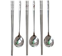 YAPULLYA Lot de 3 baguettes et cuillères réutilisables en acier inoxydable coréen - Passe au lave-vaisselle - Plusieurs motifs