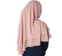 Yaqeen Hijab court en mousseline de soie Khimar 2 couches coupe diamant triangle hijab musulman écharpe une pièce foulard chadors arabie robe de prière islamique châles musulmans, rose clair, Taille
