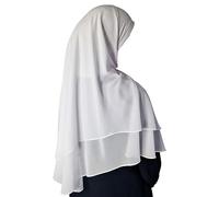 Yaqeen Hijab court en mousseline Khimar à 2 couches Hijab à coupe diamant Triangle pour femme musulmane écharpe en une pièce foulard Chadors Arabie Robe de prière islamique Châles musulmans, blanc