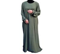 Yaqeen Jazz Abaya Robe longue musulmane avec poches latérales Idéal pour les loisirs, mosquée, Madrassa, Ramadan, Aïd, Hajj, Umrah, kaki, taille unique