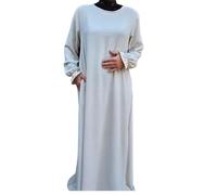 Yaqeen Jazz Abaya Robe longue musulmane avec poches latérales Idéal pour les loisirs, mosquée, Madrassa, Ramadan, Aïd, Hajj, Umrah, beige, taille unique