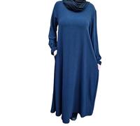 Yaqeen Jazz Abaya Robe longue musulmane avec poches latérales Idéal pour les loisirs, mosquée, Madrassa, Ramadan, Aïd, Hajj, Umrah, bleu marine, taille unique