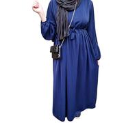 Yaqeen Robe longue en tissu Maxidress Nidha de qualité supérieure, robe de prière islamique bohème, hijab Abaya, bleu marine, Taille unique