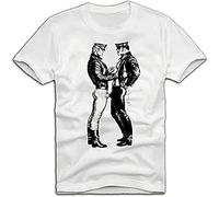 YAQINUO Mpoei Gay T Shirt Tom of Finland Cops Male Friend Leather Cap Pants Jacket A490 White L