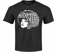 YAQINUO No Longer Accepting Things I Cannot Change T-Shirt Angela Davis Shirts Black XXL