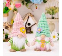 YAQUEKOU Lot de 2 lutins - Décoration de printemps - Lutin - Fleurs - Figurines en peluche - Cadeaux pour enfants, maman, fête des mères (A)