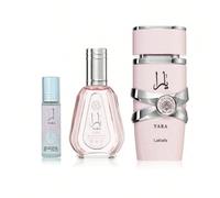 Yara 10ml Roll on parfumé & Yara 50ml Parfum Femme & Yara 100ml Parfum Femme Musc en roll-on sans alcool 10ml:- Note de tête envoûtante d'ambre- Note de coeur chaleureuse de bois de santal- Note de fo