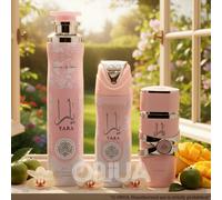 Yara 3-Piece Gift Set - EDP 100ml + Perfumed Spray 200ml + Air Freshener 300ml Unisexe Notes de tête:Orchidée, Héliotrope, MandarineNotes de cœur:Accord Gourmand, Fruits TropicauxNotes de fond:Vanille