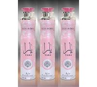 Yara Lot de 3 désodorisants en spray de 300 ml - Éliminateur d'odeurs | Désodorisant longue durée pour la maison et la voiture (doux, rose, musc)