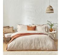 Yard Barton Vichy À Carreaux Ensemble De Couette - 100% Coton Réversible Taies D’Oreiller Oxford Doux Et Respirant Literie Premium (Biscuit - Super King - 260x220cm)