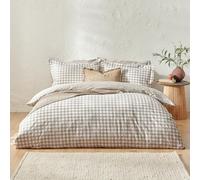 Yard Barton Vichy À Carreaux Ensemble De Couette - 100% Coton Réversible Taies D’Oreiller Oxford Doux Et Respirant Literie Premium (Naturel - Double - 200x200cm)