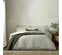 Yard furn Hebden Coton Mélangé à Rayures Jeu De Housse De Couette - Literie Ultra Douce Réversible à Rayures (Olive - Super King - 260x220cm)