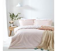 Yard furn Hebden Coton Mélangé à Rayures Jeu De Housse De Couette - Literie Ultra Douce Réversible à Rayures (Rougir - Super King - 260x220cm)