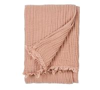 Yard furn Lark Mousseline De Coton Jeté De Lit - Douce Texture Froissée Plaid (Argile Rose - 240x260cm)