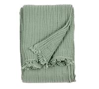 Yard furn Lark Mousseline De Coton Jeté De Lit - Douce Texture Froissée Plaid (Eucalyptus - 130x180cm)