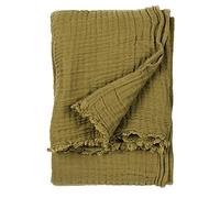 Yard furn Lark Mousseline De Coton Jeté De Lit - Douce Texture Froissée Plaid (Kaki - 240x260cm)