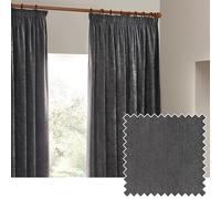 Yard Heavy Chenille Paire De Rideaux à Plis Pincés - Ligné Filtrage De La Lumière Velours Doux Rideaux (Charbon - Largeur 168 x Longueur 183cm)