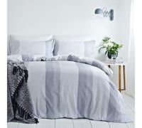 Yard The Linen Signature Parure de lit à Rayures en Coton, Bleu, King Size