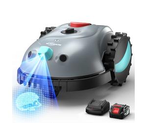 YARDCARE V100 Robot Tondeuse sans Fil Périphérique, avec Caméra, évitement d'obstacles, Navigation Visuelle, 150㎡ Robot Tondeuse Gazon Batterie 4 Ah, avec Lames de Rechange, Coupe en Spirale
