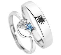 Yardenfun 1 Paire Bague Ouverte pour Couples Soleil et Lune Bijoux Romantique pour Saint Valentin
