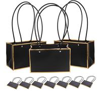 Yardenfun 10 pièces à Fleurs Papier Kraft Noir avec Bord Doré Cadeau Portable pour Bouquet pour Fleuristes et Festivals Durable et Élégant