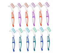 Yardenfun 12 Pièces Brosse à Dents pour Prothèses Dentaires Double Face Poignée Ergonomique Brosse Douce pour Nettoyage Complet des Fausses Dents et Appareils Orthodontiques Kit Portable