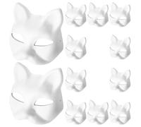 Yardenfun 12 Pièces Masques Chat Papier Blanc à Peindre Kit DIY pour Garçon Fille Masques Animaux Vierges Légers pour Activités Créatives Famille Accessoires Cosplay et Fête Halloween