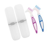 Yardenfun 2 ensembles Brosse de Nettoyage Portable pour Prothèses Ensemble Étui de Voyage Pratique pour Soins Dentaires Personnels Brossette Double Face Durable Couleurs et Bleu