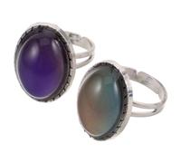 Yardenfun 2 Pièces Bague Réglable Ouverte Ovale pour Femmes Anneau Vintage à Pierre Changeant de Couleur Sensible Température Accessoire Empilable Lot