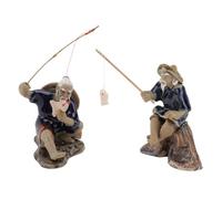 Yardenfun 2 pièces Figurines Pêcheur Céramique Décor Bonsaï Ornement Jardin Micro Paysage Aquarium Accessoires Décor Fond Vivier Poisson