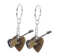Yardenfun 2 Pièces Punk Rock Acoustic Guitar Keychain Set With Metal Guitar Picks For Music Lovers Stylish Musical Instrument Pendant For Men Women