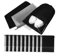 Yardenfun 20 pièces Sacs à Chaussures Non Tissés avec Cordon de Serrage Poche de Rangement Étanche pour Voyage pour Types de Chaussures Noir et Gris