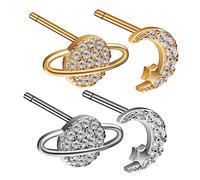 Yardenfun 2paires Boucles Oreilles Asymétriques Étoile Lune Planète Bijoux Femmes Filles
