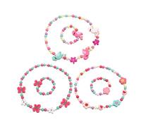Yardenfun 3 ensembles Set Bijoux Garçon Fille Bois Collier et Bracelet Fille DIY Coloré Élastique et Ajustable Accessoires Créatifs pour Fête et Photographie
