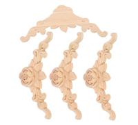 Yardenfun 4 Pièces Appliques Décoratives Massif Non Peint Coins Sculptés Floraux Européens pour Meubles Portes Armoires Lits Ornement Artisanal DIY Naturel