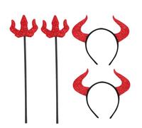 Yardenfun 4 Pièces Bandeau de Rouge avec Fourchette Trident Halloween Accessoires Cosplay Créatifs et Ensemble pour Fête et Carnaval