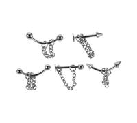 Yardenfun 5 Pièces Stainless Steel Labret Lip Rings Jewelry Set For Women Vertical Lip Piercing Studs With Chain For Multi-piercing Use At Parties And Concerts