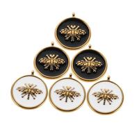Yardenfun 6 Pièces Bee Dangle Charms Acier Inoxydable Pendentifs Ronds Émaillés Noir et Blanc pour DIY Bracelets Colliers et Porte-clés Nature-inspirés