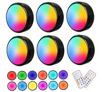 Yardenfun 6 pièces Lot de Lampes LED Puck Lights à Piles avec Télécommande Lumières Sous Meuble Cuisine Couleurs Changeantes Touches et Pousser pour Chambre et Salon Installation Sans