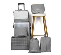 Yardenfun 7 pièces Set Rangement Multifonctions pour Valise Cubes de Voyage et Étanches Organiseurs Vêtements Chaussures et Sous-vêtements pour Bagages Tissu Renforcé Gris