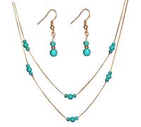 Yardenfun Bijoux Femme Turquoise Collier Multicouche et Boucles Oreilles Élégantes Doré Parfait pour Spéciaux et Occasions Festives