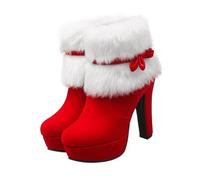 Yardenfun Bottines Courtes Dhiver pour Femmes à Talon Épais Peluche de Chaussures Fourrées avec Nœud Élégant et Fermeture Éclair Latérale Semelle Antidérapante Caoutchouc Confort Chaud et