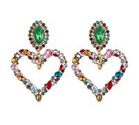 Yardenfun Boucles D'oreilles Pendantes De Cœur Ornées De Cristaux Colorés Style Rétro Bijoux Pour Femmes Usage Quotidien Présent Élégant