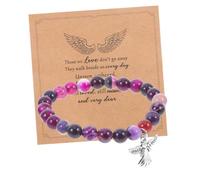 Yardenfun Bracelet De Perles En Pierre Élastique Violet Sympathie Perte D'cher Femme Présent Deuil Mémorial Pour Soutien Émotionnel