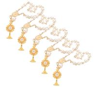 Yardenfun Bracelet de Perles pour Baptême Chrétien 5 Pièces Bracelet Chapelet Doré Croix et Calice Bijoux Religieux pour Shower Cérémonie et Présent Spirituel pour Femme