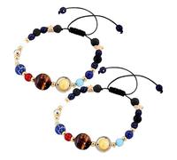 Yardenfun Bracelet Jonc Étoiles Et Planètes Tissé En Pierres Naturelles, Système Solaire 2 Pièces, Bijoux Pour Adolescentes Et Femmes, Usage Quotidien, Fêtes Et Voyages, Thème Univers Galactique