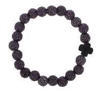 Yardenfun Bracelet Perles Imitation Bois avec Croix Noire Accessoire de Prière Fait Main Élégant Unisexe Bracelet Méditatif Anti-stress Résine