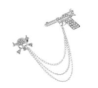 Yardenfun Broche Tête de Mort Argentée avec Chaîne à Pompon Accessoire de Costume pour Homme Épinglette Élégante pour Mariage Travail et Occasions Formelles